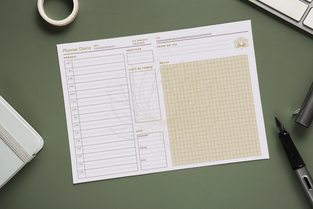 Planner Diario A4 – Controlá tus comidas, tareas y metas